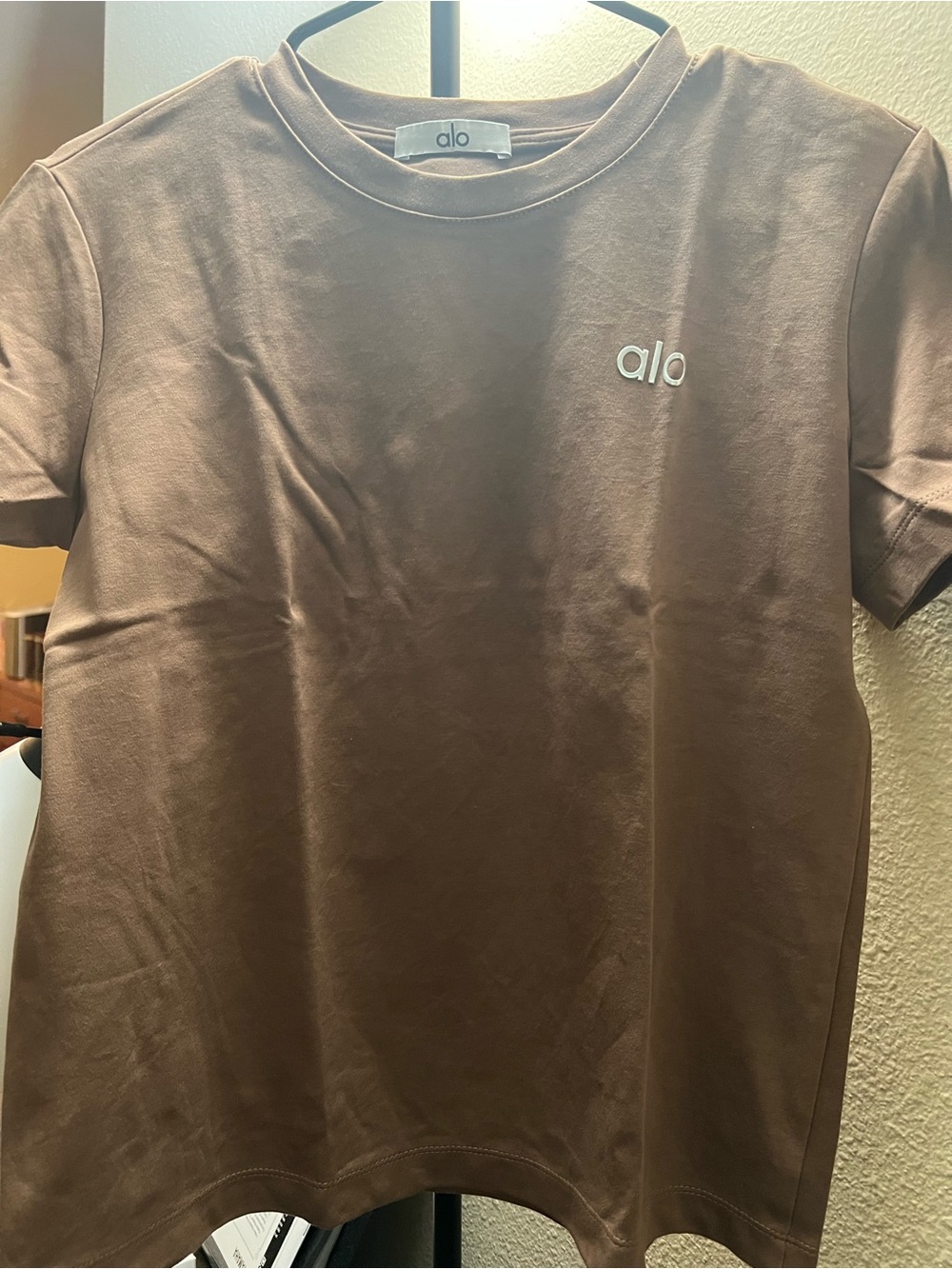 Taupe Brown Logo T-Shirt Crewneck Stretch Short Sleeve